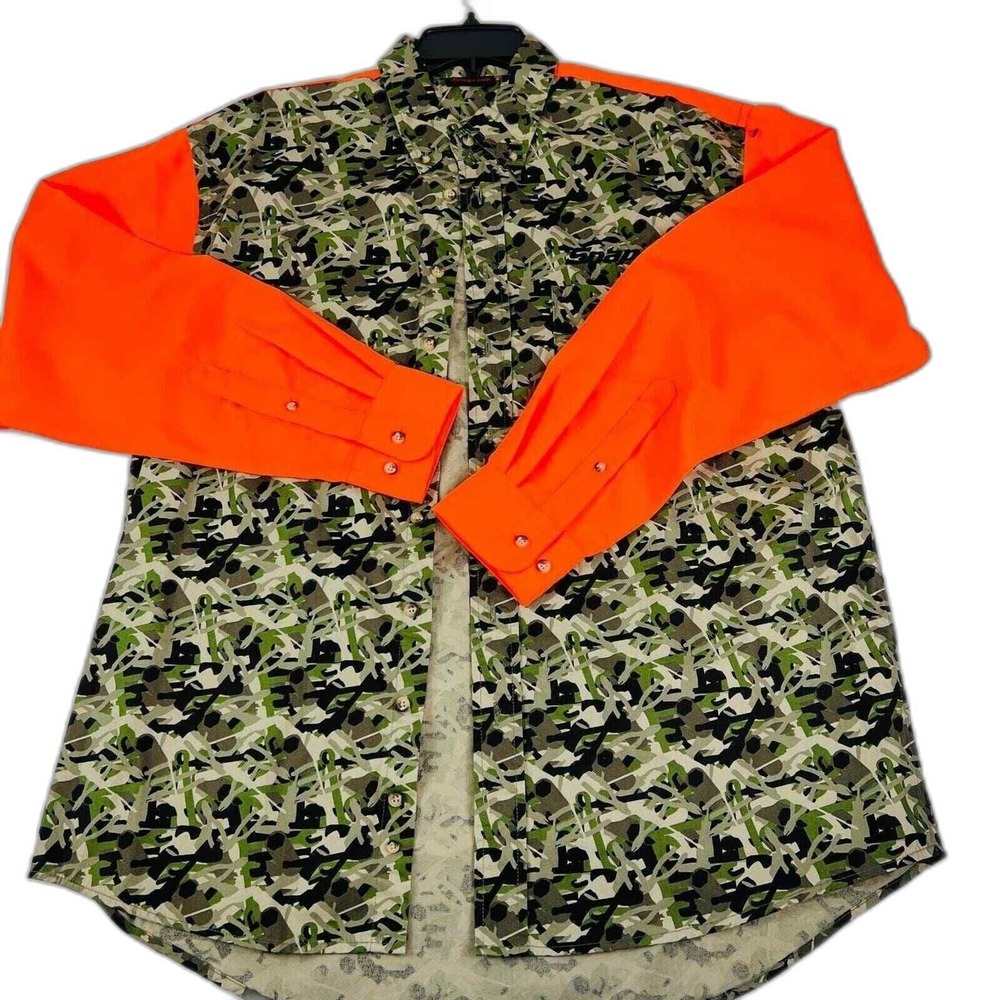 Snap On Tools Mens Button Down Shirt Green Orange Camo Hunting‎ Shooting L